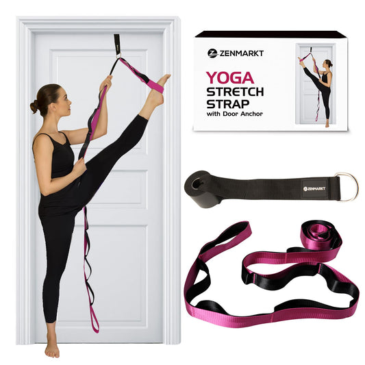 Yoga Stretching Strap with 10 Loops and Door Anchor - Stretch Straps with Loops for Flexibility - Perfect Yoga Strap for Stretching and Balance - Yoga Essentials for Home