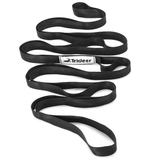 Trideer Stretching Strap Yoga Strap Physical Therapy for Home Workout, Exercise, Pilates and Gymnastics, 10 Loops Non-Elastic Stretch Bands with Aesthetic Packaging for Women & Men (Black)