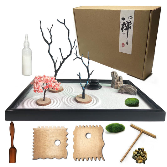 Aovoa Zen Garden for Desk, Japanese Zen Garden Kit with Sand Stamp Sphere and Essential Accessories, Mini Zen Sandbox Office Decor Kit for Relaxation, Meditation Gift