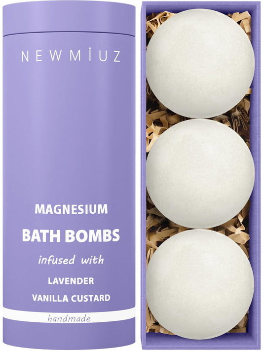 Magnesium Lavender Vanilla Fizzing Bath Bomb Luxury Bath Gift Set - Sensitive Skin Formula for A Spa Relaxation Bath - Moisturizing Shea Butter - Stress Relief Gift for Women Christmas Birthday