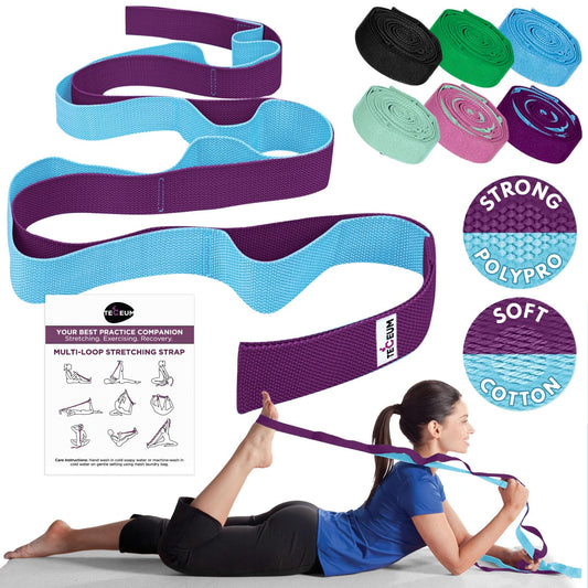 [NEW 2023] TECEUM Yoga Stretching Strap 10 Loops Non-Elastic Strap - Home Workout Stretch Strap for Physical Therapy, Yoga, Pilates plpr 1 in MB