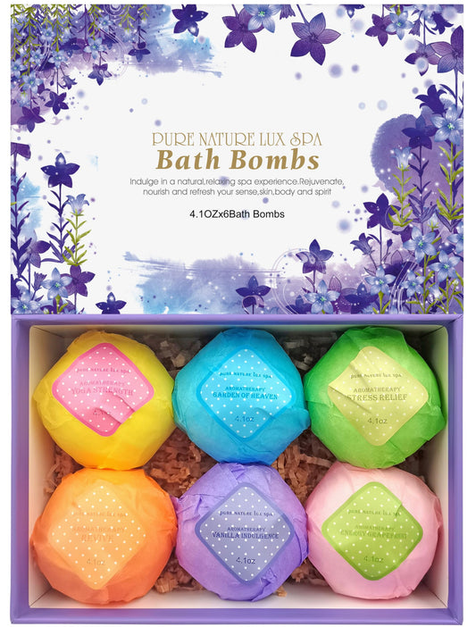 Bath Bombs Gift Set - Ultra Bubble XXL Fizzies (6 x 4.1 oz) with Natural Dead Sea Salt Cocoa and Shea Essential Oils, The Best Birthday Gift Idea for Her/Him, Wife, Girlfriend, Women, Kids