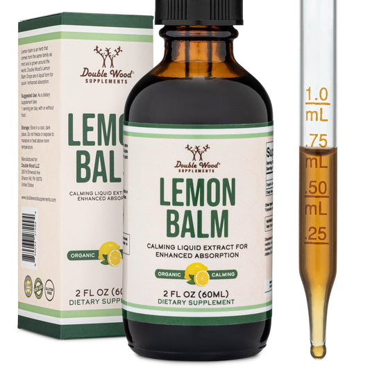 Double Wood Supplements Lemon Balm Tincture - Organic Lemon Balm Drops for Relaxation 590mg - 2FL OZ, 120 Servings (Better Absorbed Than Capsules, Great Addition to Lemon Balm Tea) for Relaxation